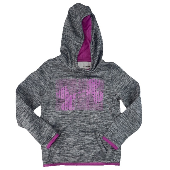 Under Armour ColdGear Girls Gray Purple Logo‎ Hoodie Sweatshirt Size Extra Small - Picture 1 of 5
